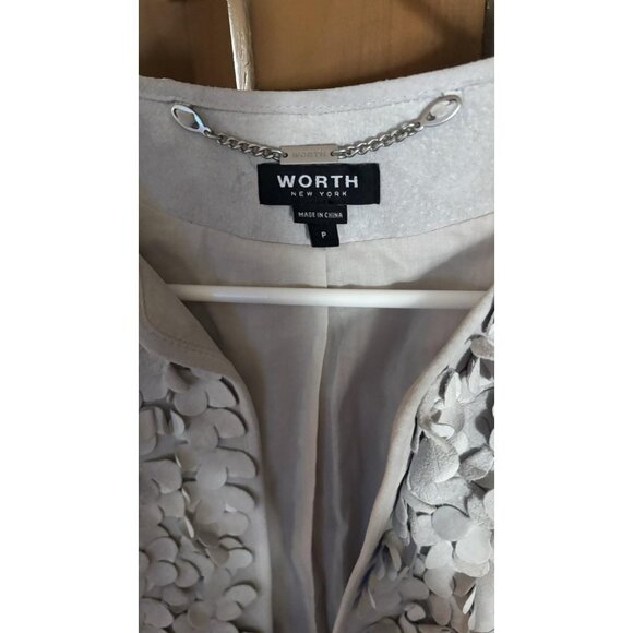 NWT Worth New York 100% Genuine Suede Leather Ruffle Flowers Gray jacket coat - Picture 3 of 9